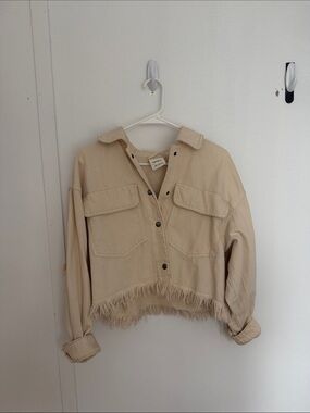 Beige Fringe Hem Utility Jacket - Women